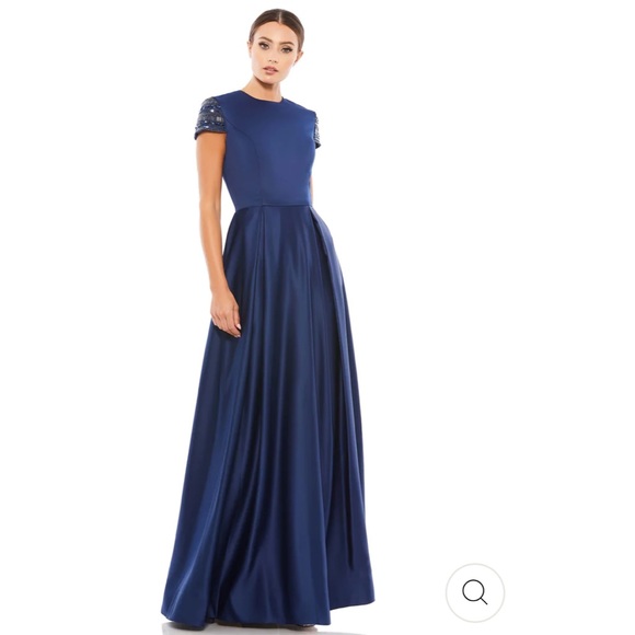 Ieena for Mac Duggal Elegant Hand-Beaded Cap Sleeve A-Line Gown in Navy 25947 16 - Picture 10 of 11